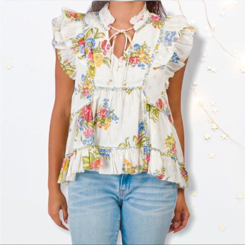 NWT love the label Helena Tie Front Flutter Top